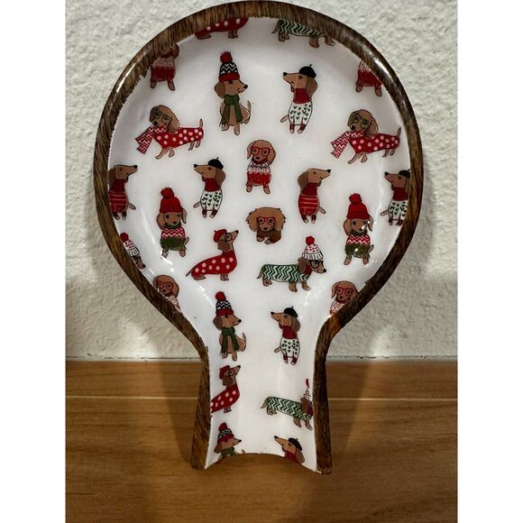 Sugarplum Dreams Wooden Christmas Dachshund Spoon Rest NWT - Picture 1 of 4